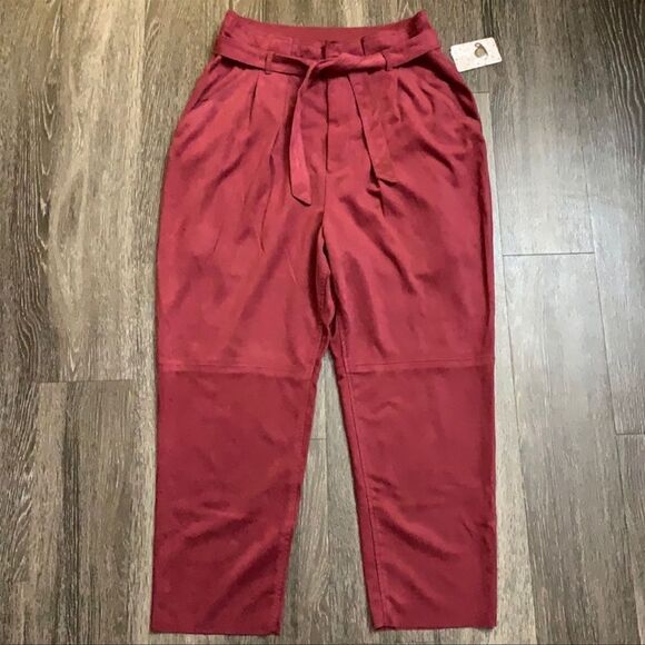Free People Nightfall Vegan Suede Paper Bag Crop Pants Queen Pomegranate Sz 14 - Picture 7 of 14